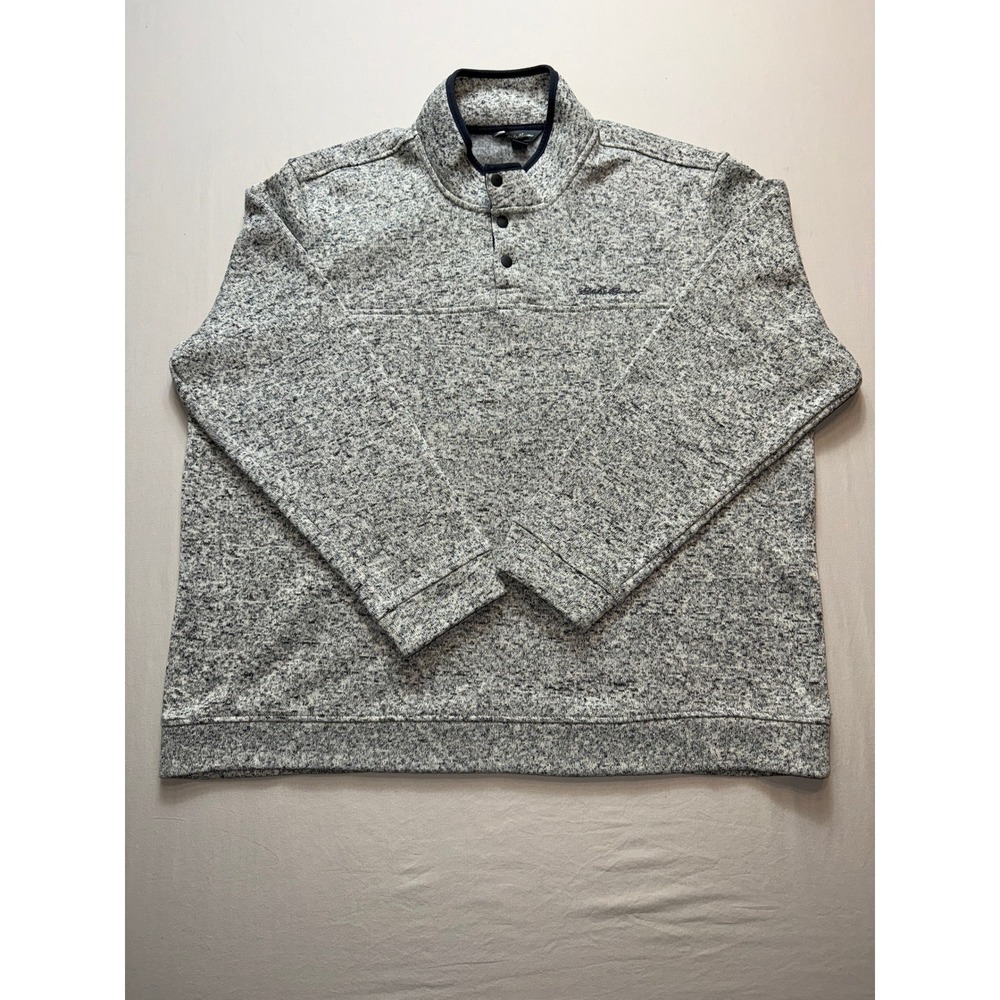 Mens Eddie Bauer Pullover Sweater Gray Marled Snap Neck 3XL Heavyweight